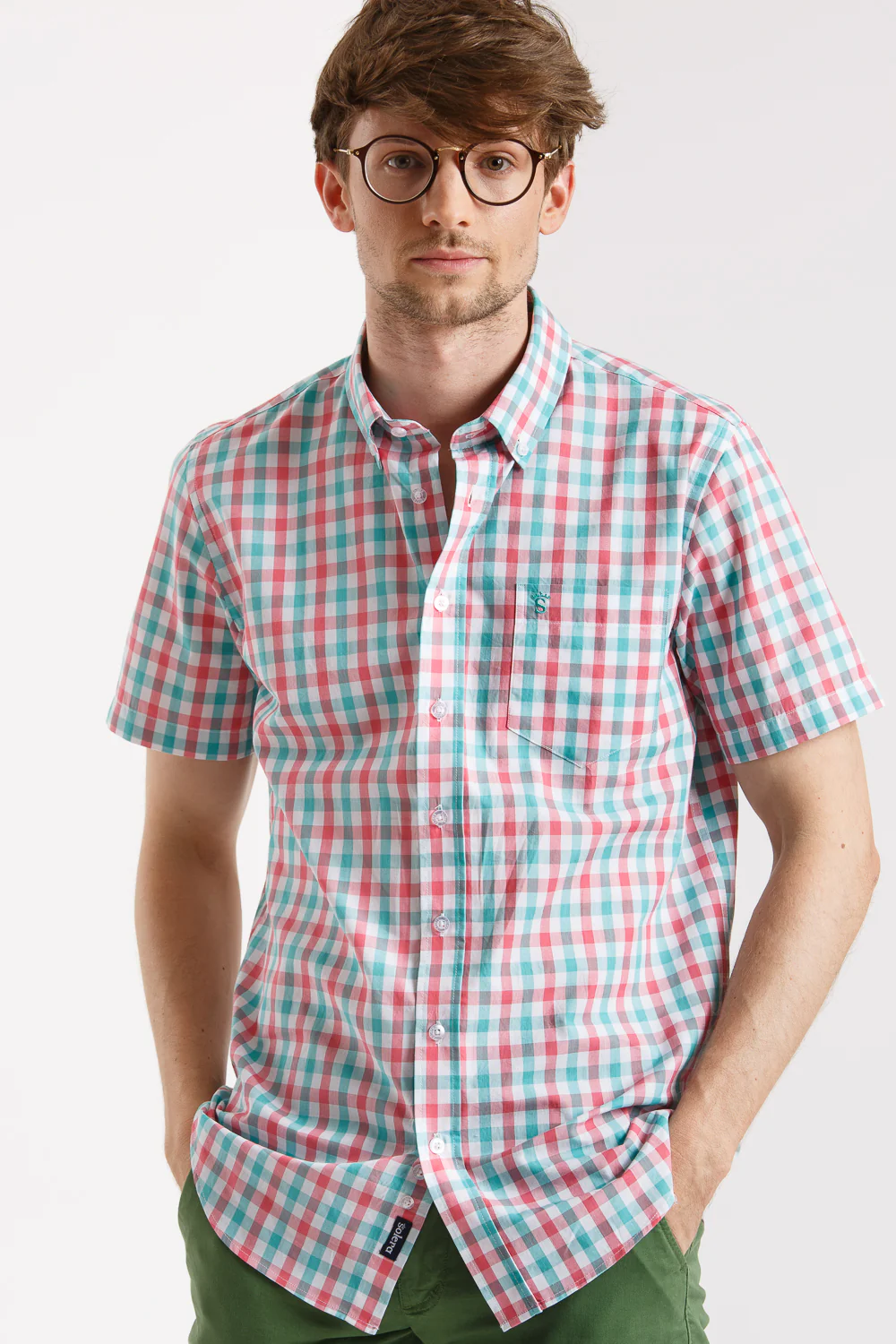 Camisa Manga Corta Cuadro Agua Y Rosas - Image 4