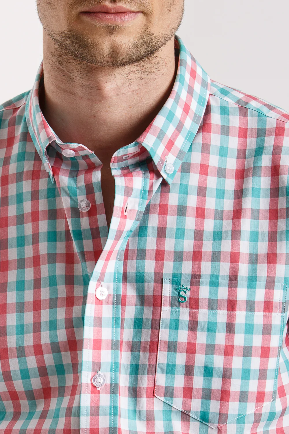 Camisa Manga Corta Cuadro Agua Y Rosas - Image 5