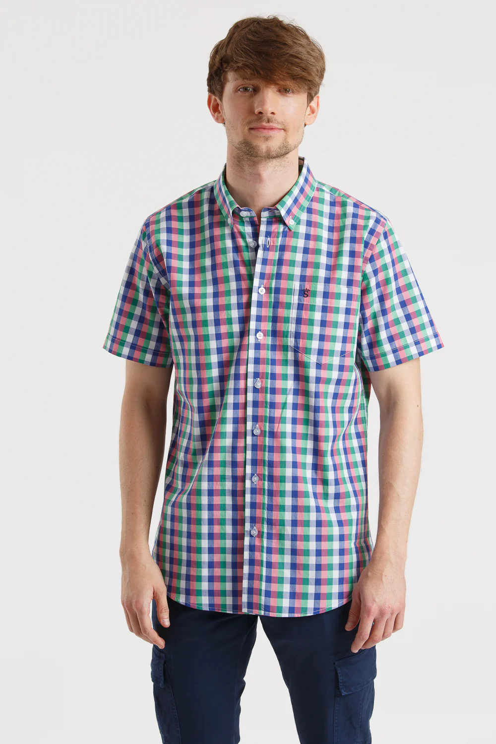 Camisa Manga Corta Cuadros Azul, Verde Y Rosa - Image 10