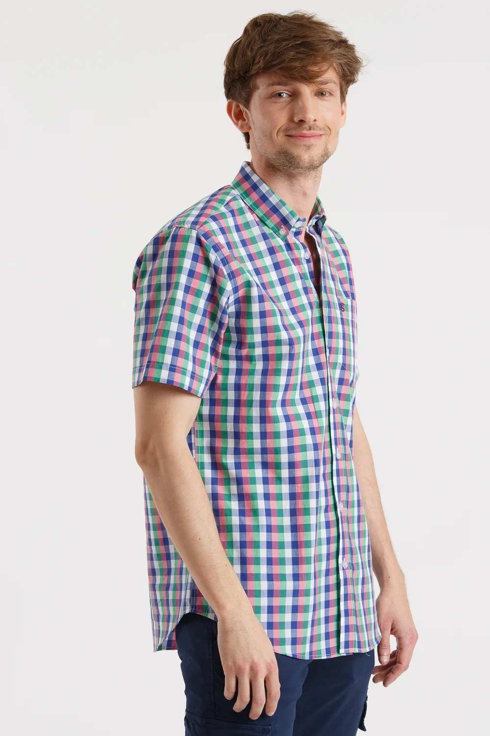 Camisa Manga Corta Cuadros Azul, Verde Y Rosa - Image 11