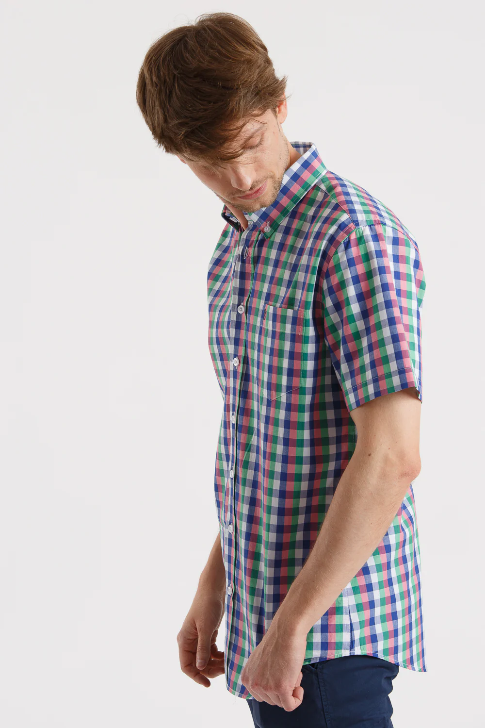 Camisa Manga Corta Cuadros Azul, Verde Y Rosa - Image 12
