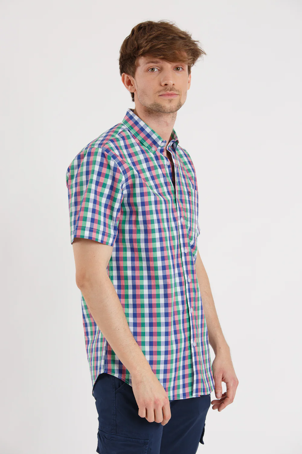 Camisa Manga Corta Cuadros Azul, Verde Y Rosa - Image 3