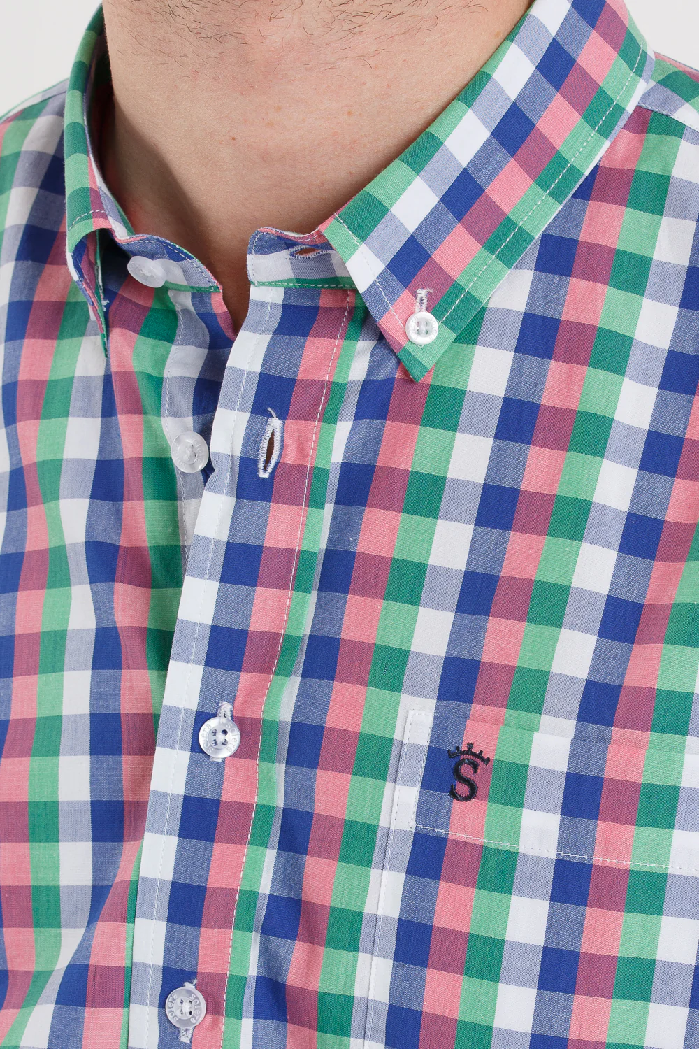 Camisa Manga Corta Cuadros Azul, Verde Y Rosa - Image 4