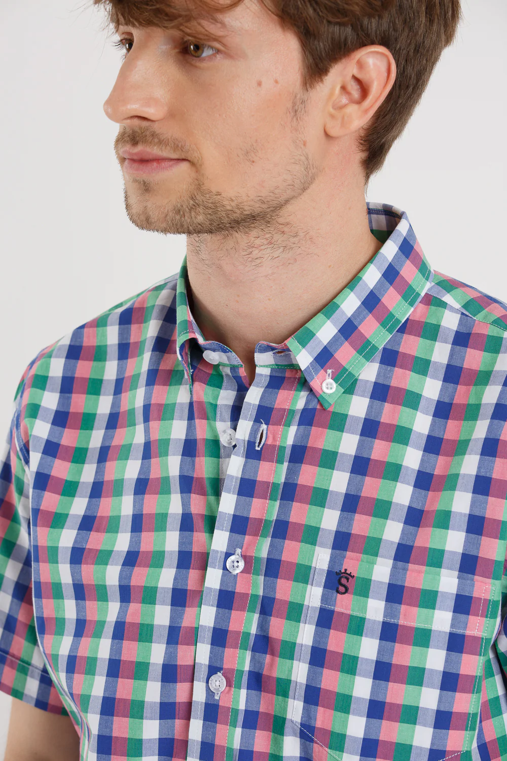 Camisa Manga Corta Cuadros Azul, Verde Y Rosa - Image 5