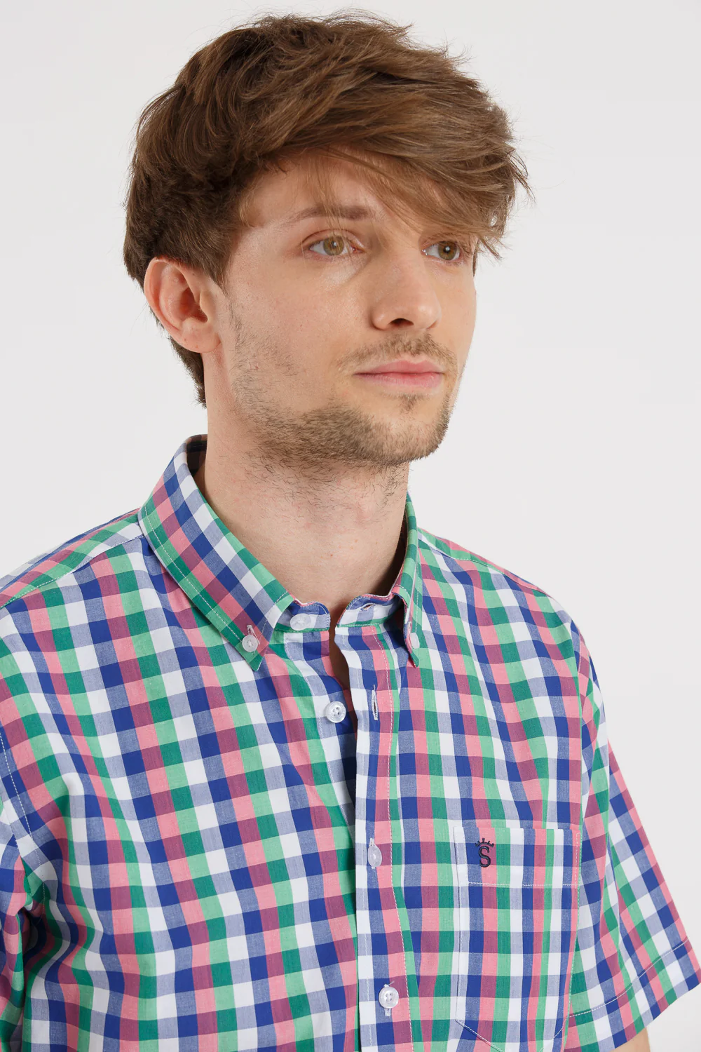 Camisa Manga Corta Cuadros Azul, Verde Y Rosa - Image 6
