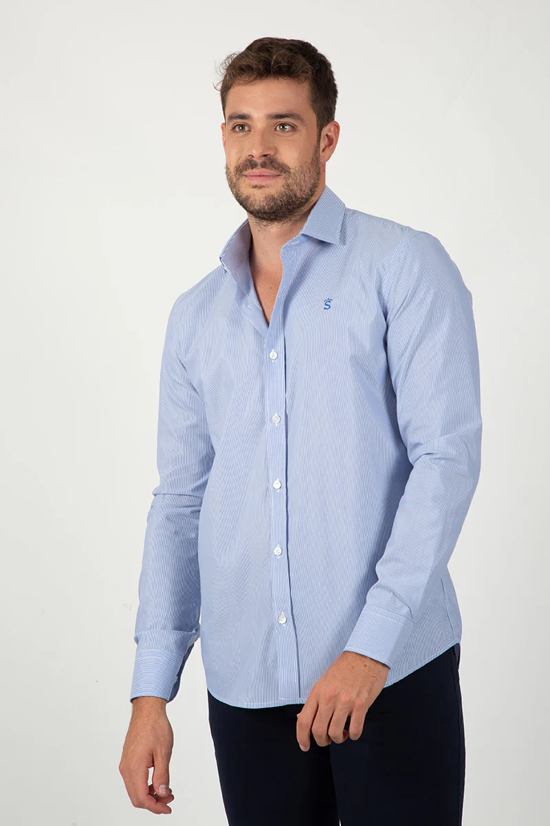 Camisa Cuello Italiano Azul - Image 5
