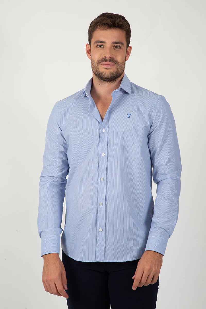 Camisa Cuello Italiano Azul - Image 6