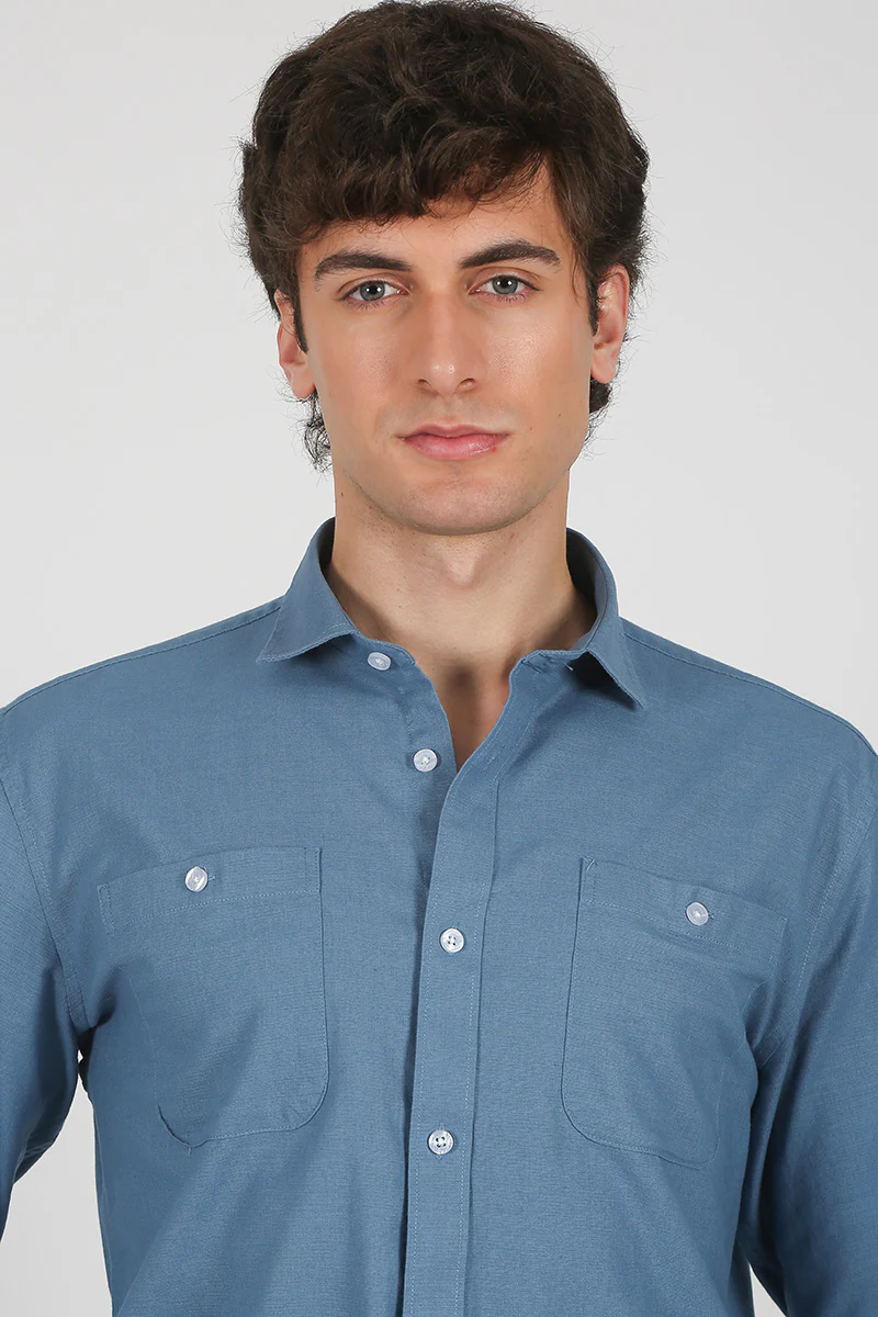 Camisa lino  Azul - Image 3