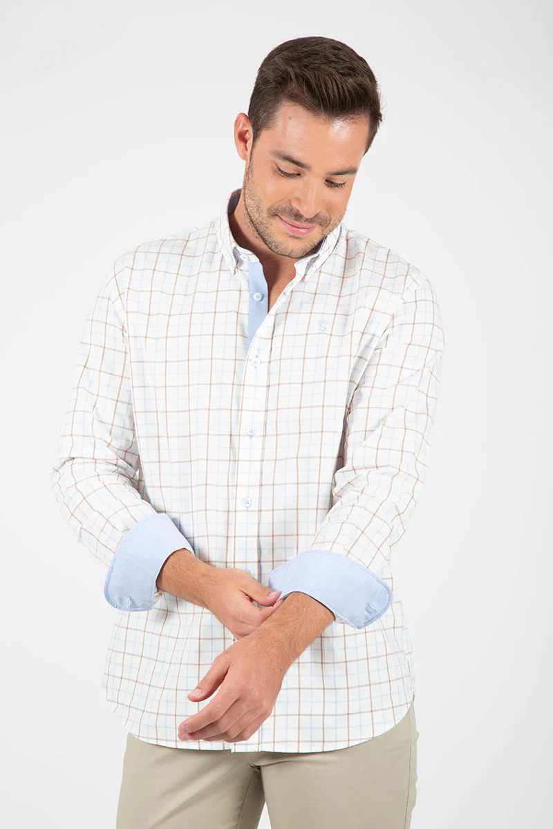Camisa cuadros Beige