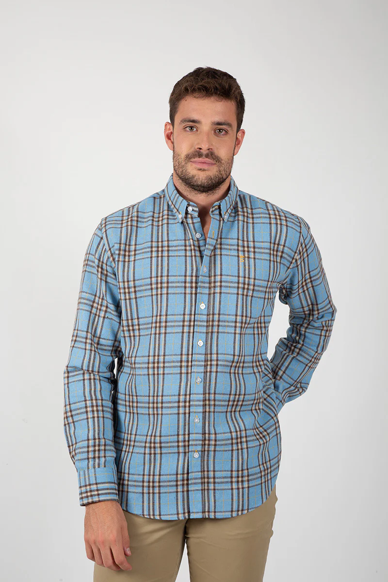 Camisa Cuadros Celeste y Marrón - Image 3
