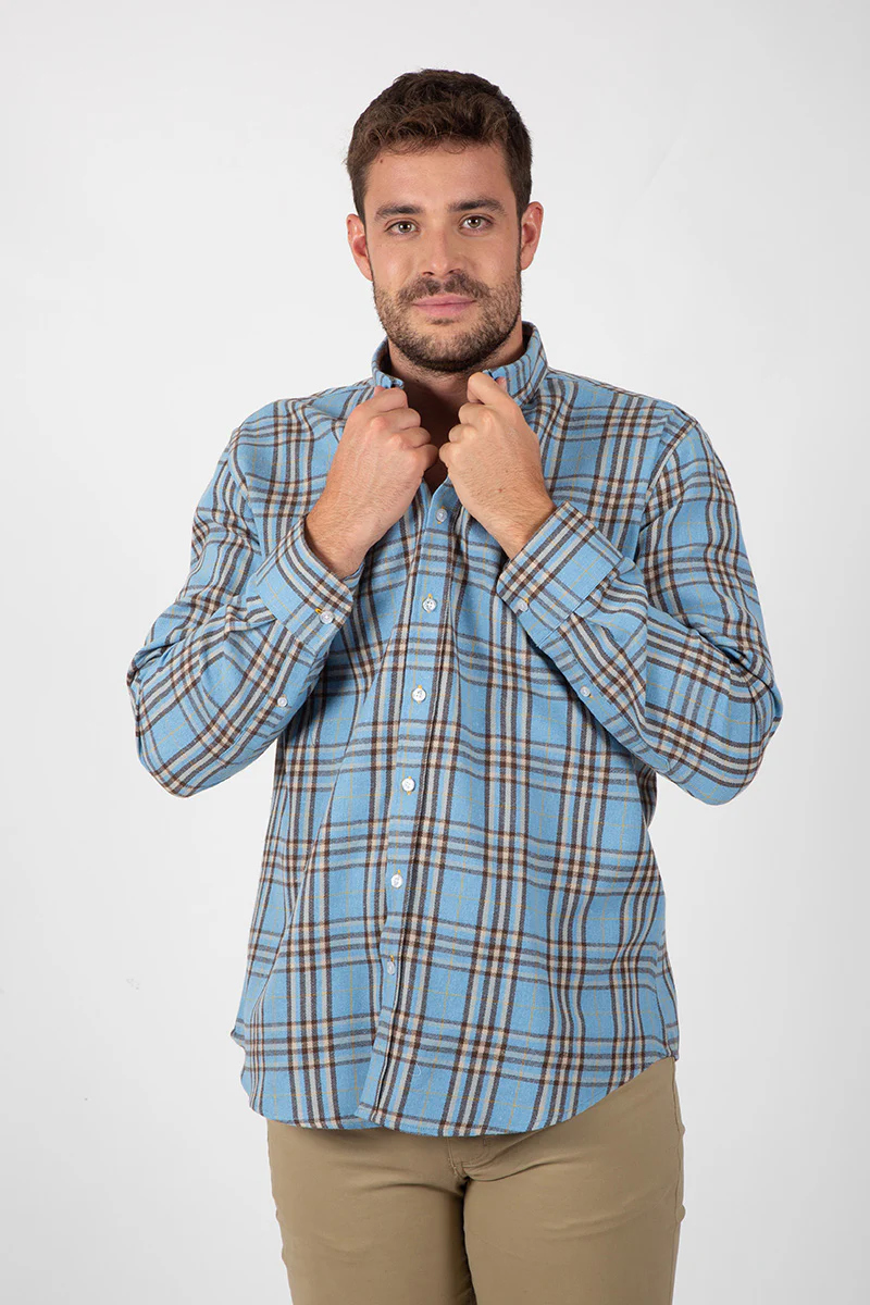 Camisa Cuadros Celeste y Marrón - Image 4