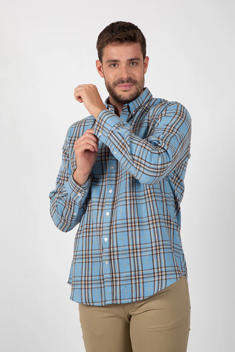 Camisa Cuadros Celeste y Marrón - Image 5