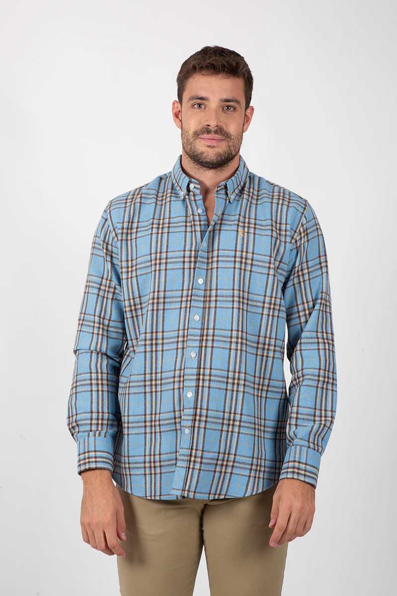 Camisa Cuadros Celeste y Marrón - Image 6