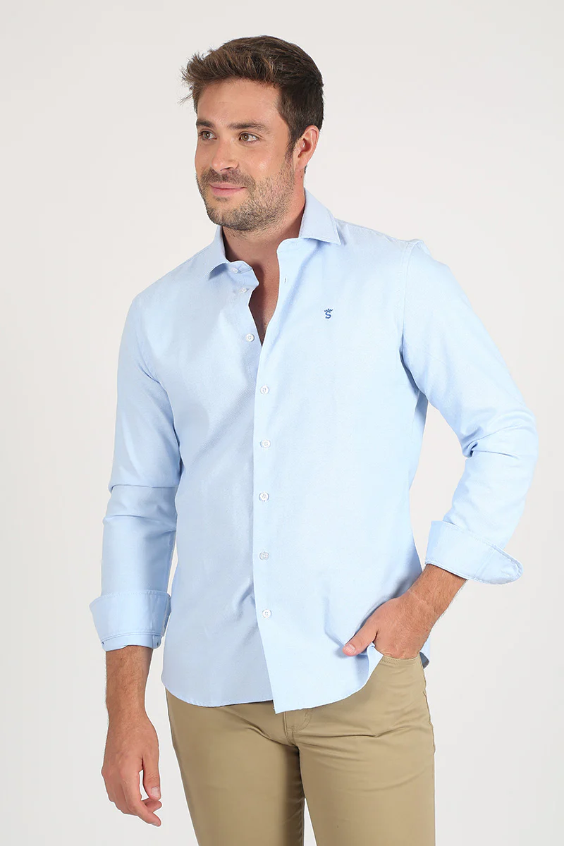 Camisa Celeste Cuello Italiano