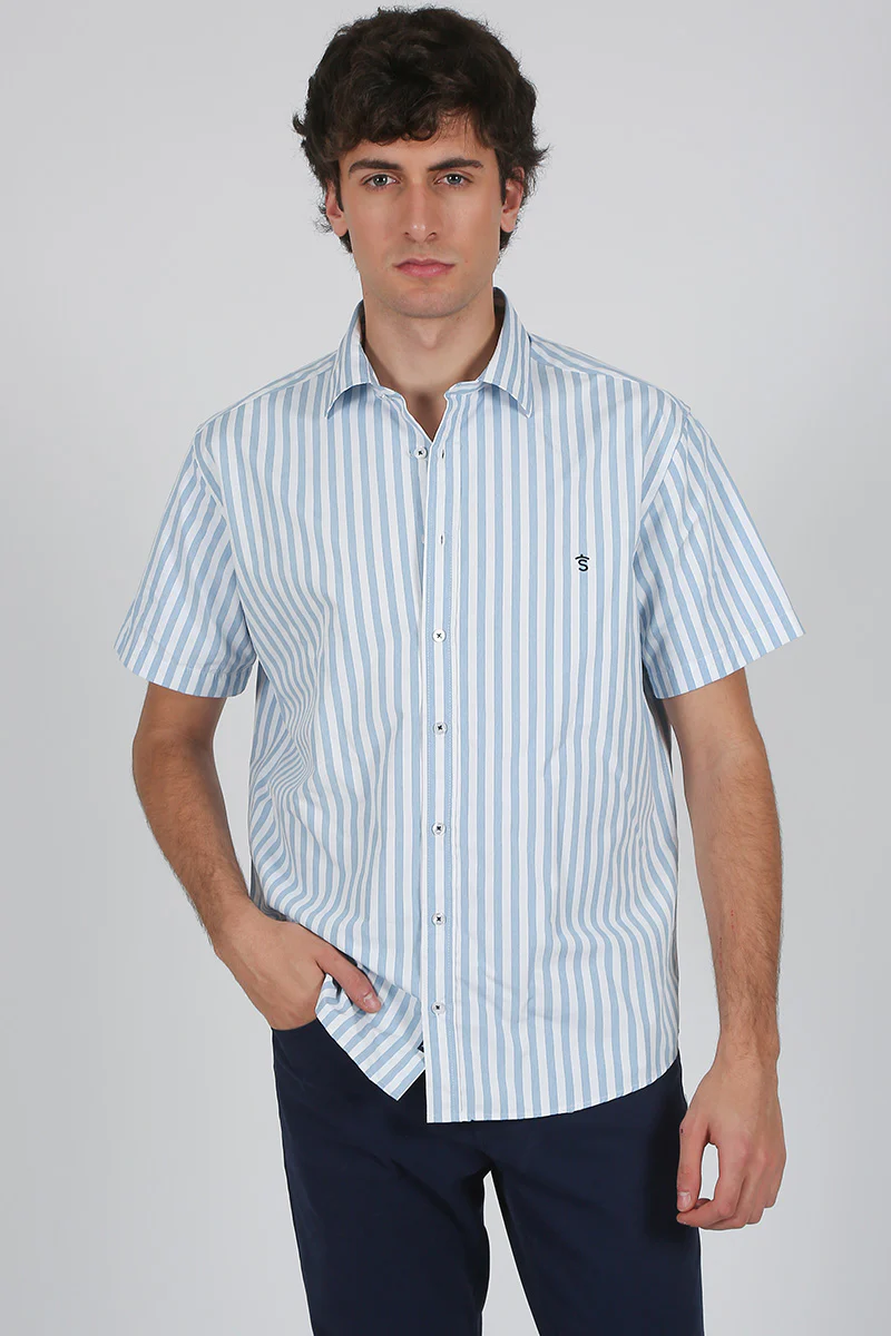 Camisa rayas Celeste manga corta