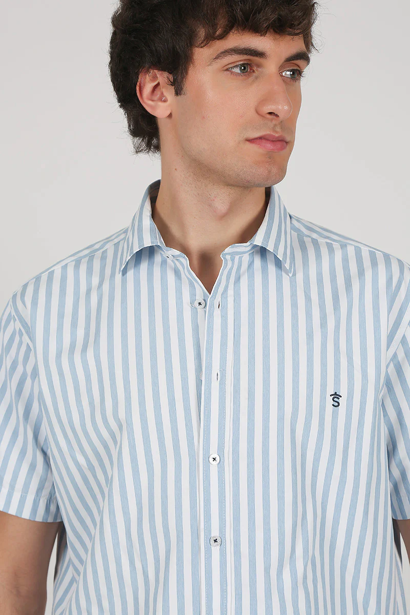 Camisa rayas Celeste manga corta - Image 2