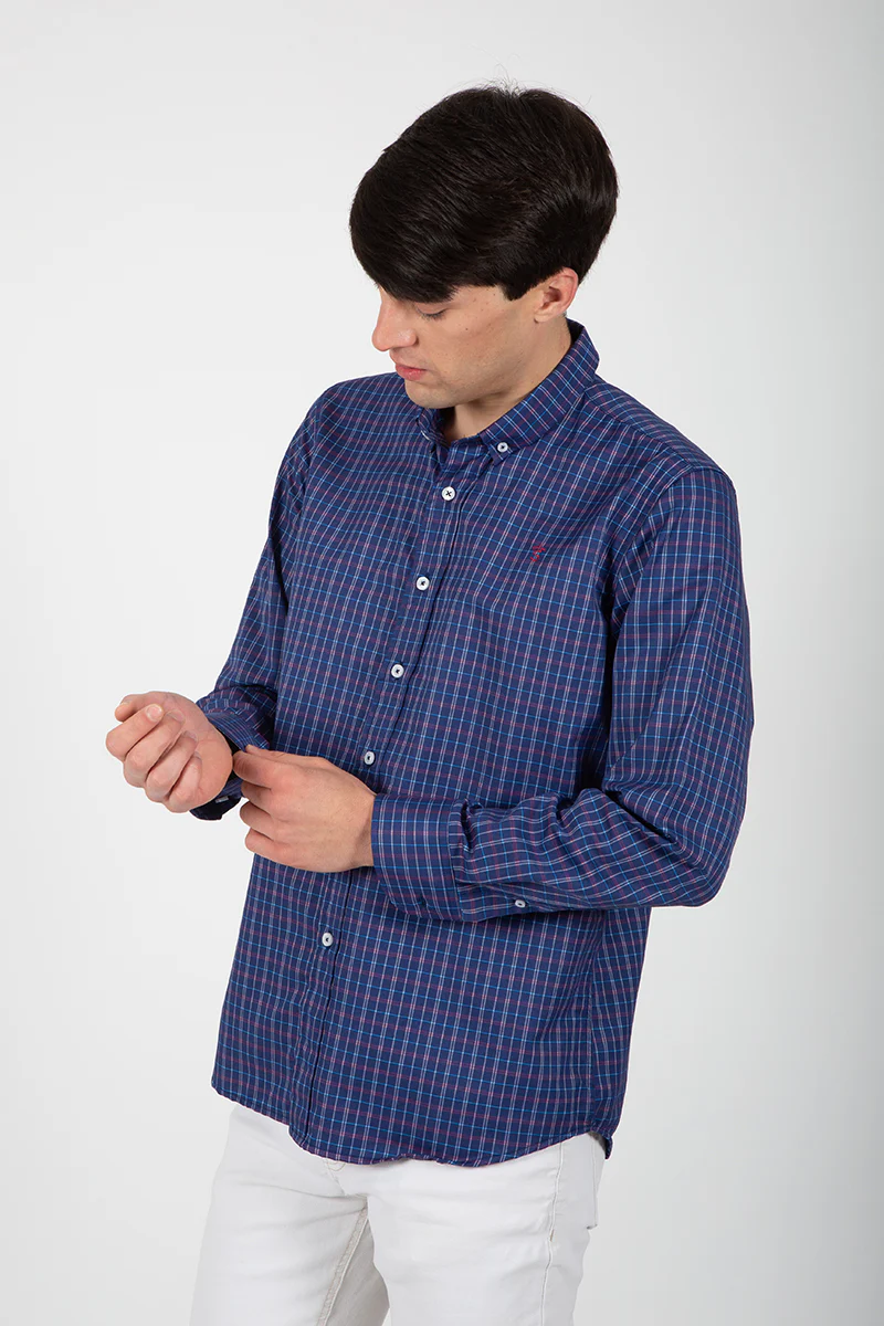 Camisa Marino con Cuadro Rojo