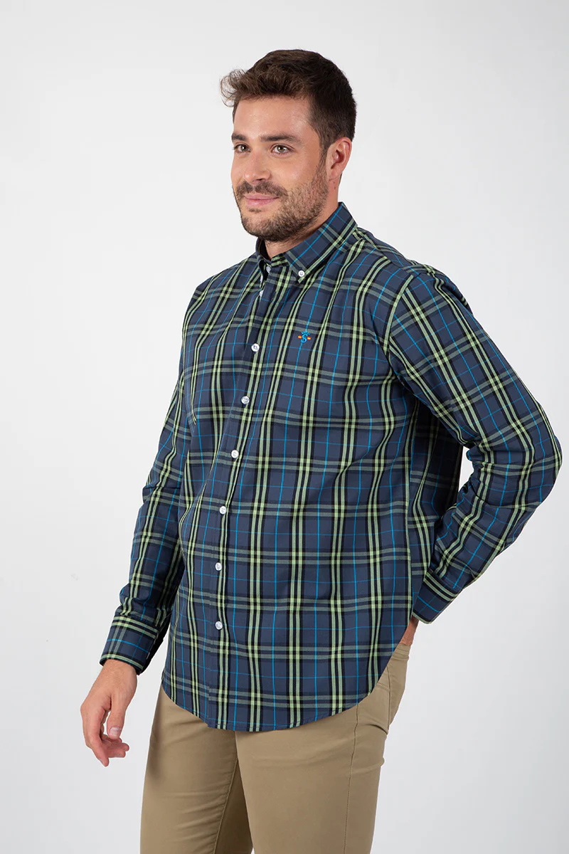Camisa Azul con Cuadros Verdes - Image 2