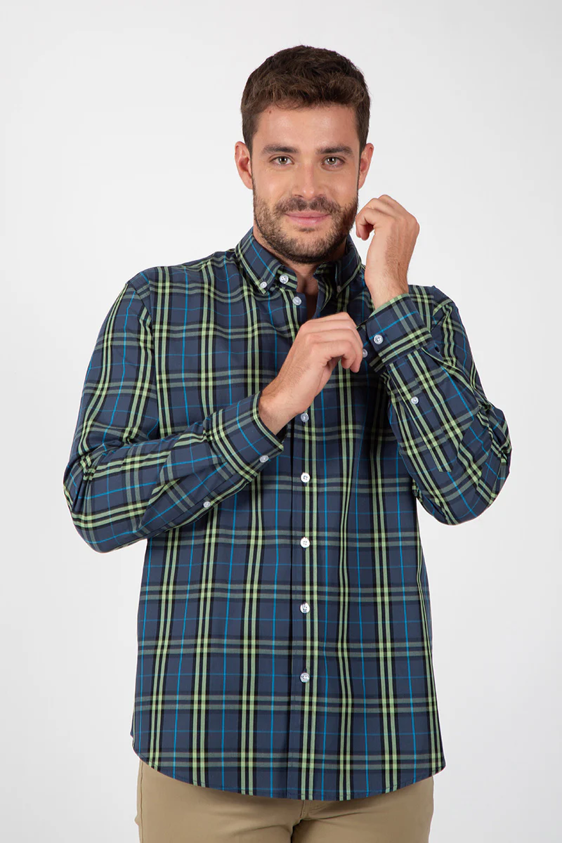 Camisa Azul con Cuadros Verdes - Image 4