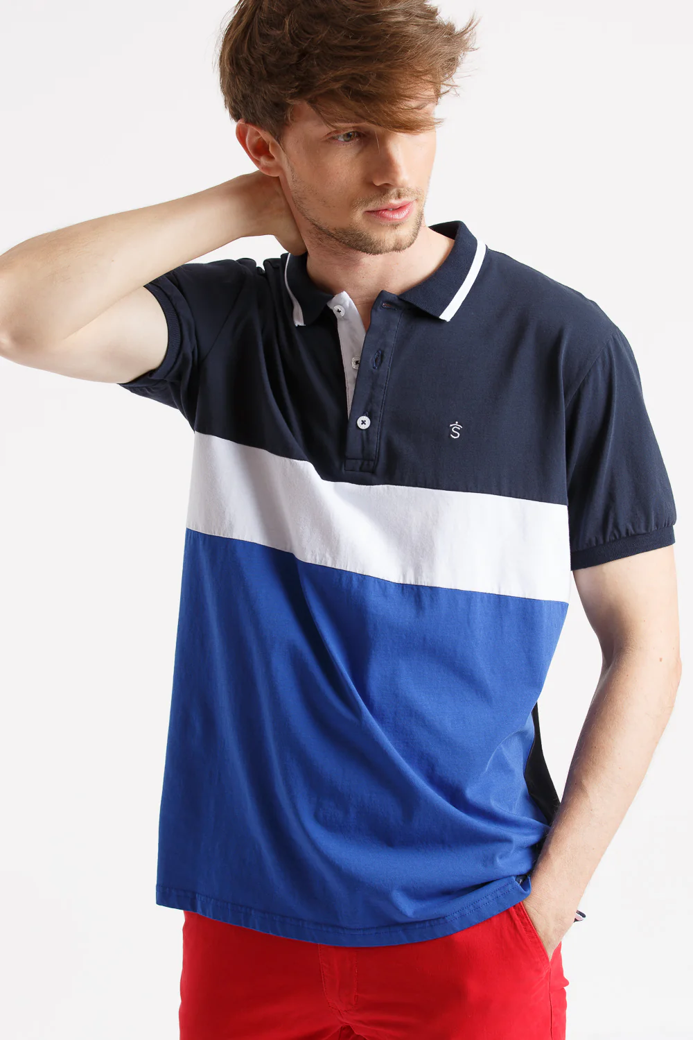 Polo golf Marino franja blanco azulon