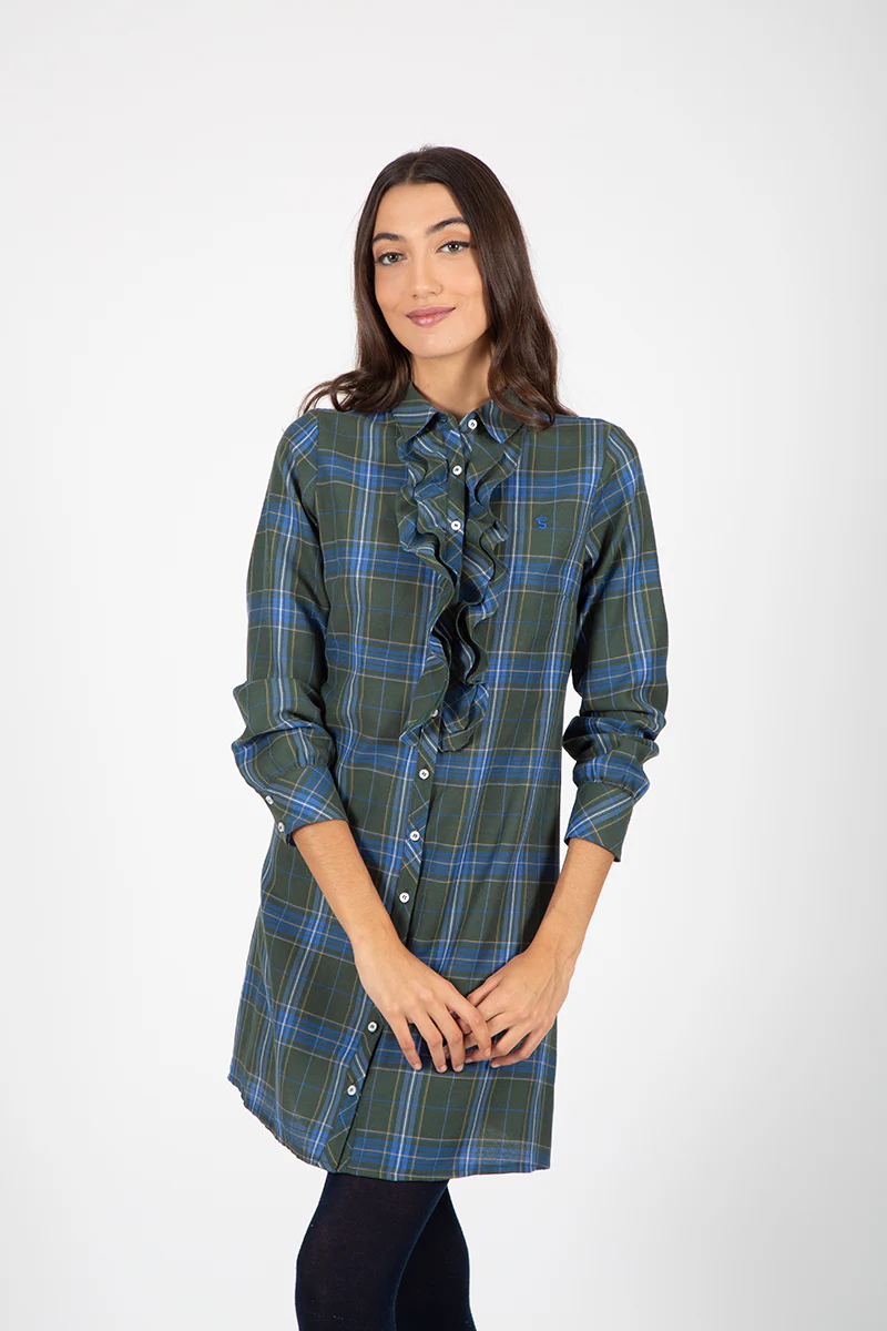 Vestido verde camisero volantes