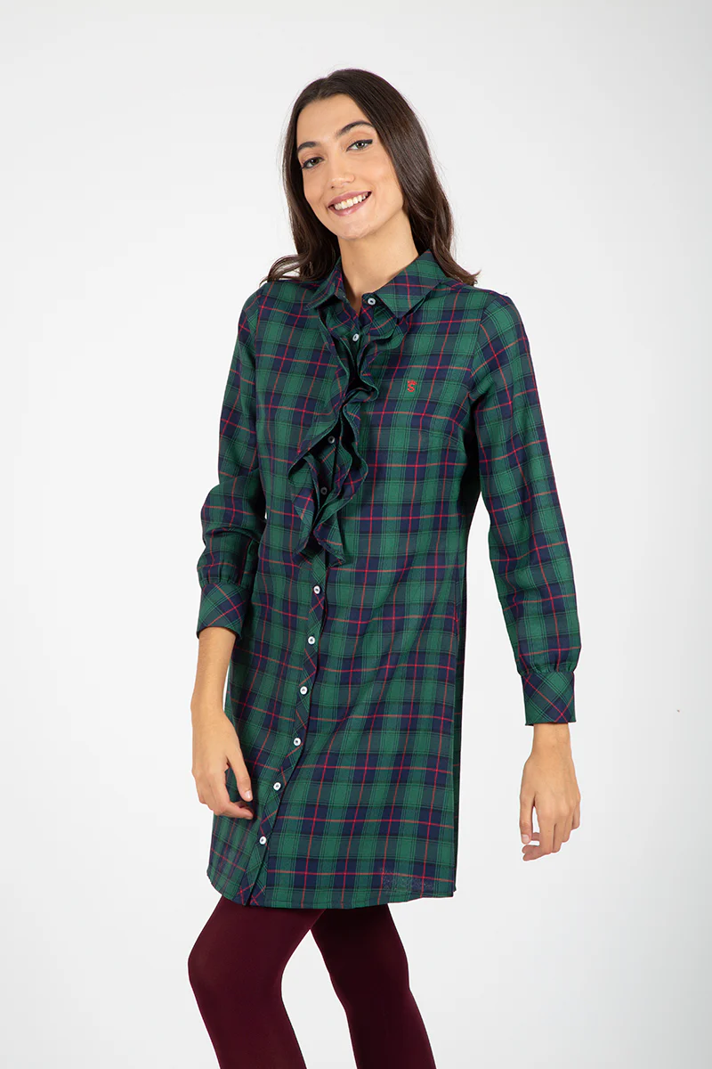 Vestido verde camisero volantes